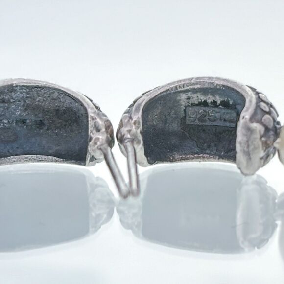 Vintage Sterling Silver 925 Hobnail Detail Imitation Pearl Drop Earrings - Picture 4 of 6